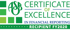 ASBO Certificate of Excellence in Financial Reporting. Recipient FY 2020.