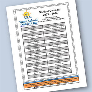 Image of the Yuma 2023-2024 Student Calendar